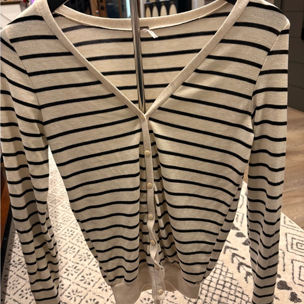 Poof! Cream and Black Striped Cardigan